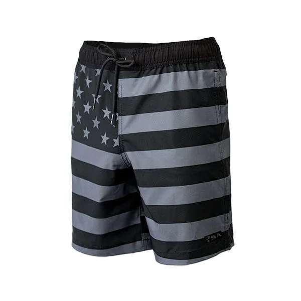 Men's Retro - Style Swim Shorts with Striped Patterns for a Nostalgic Beach VibeMen's Retro - Style Swim Shorts with Striped Patterns for a Nostalgic Beach VibeKids Swim Trunks | Blackout American Flag