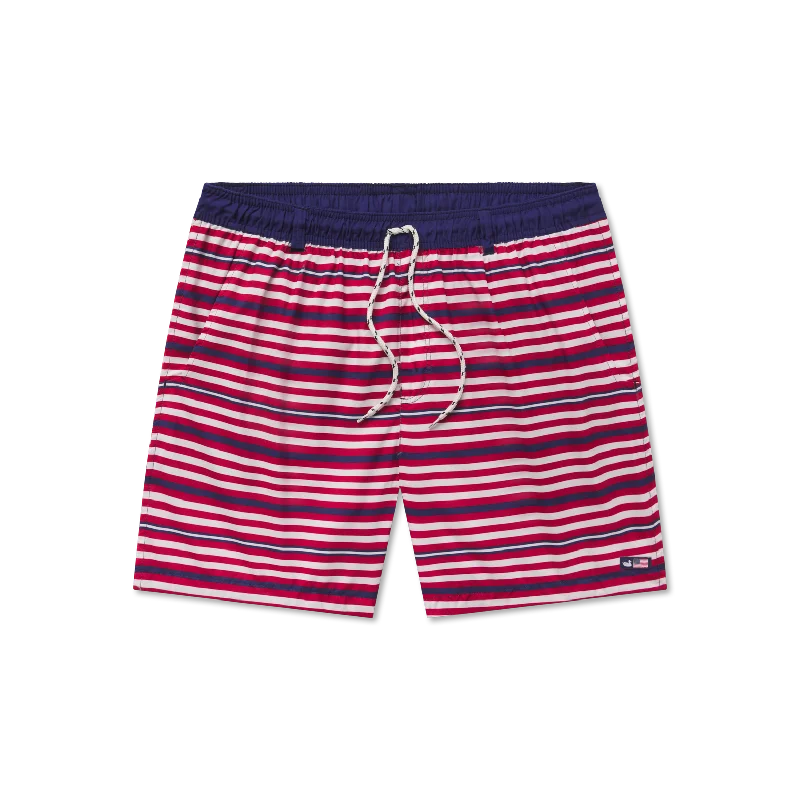 Men's Swim Shorts with Reflective Trim for Safety during Nighttime SwimmingMen's Swim Shorts with Reflective Trim for Safety during Nighttime SwimmingDockside Swim Trunk - Stripes