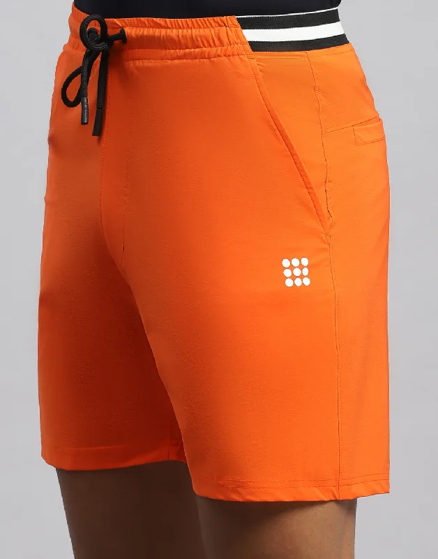 Men's flat - front chino shorts for semi - formal summer eventsMen Orange Solid Smart Fit Short