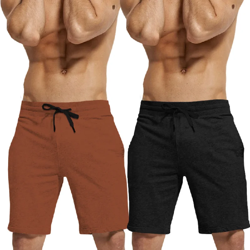 Men's wide - leg linen blend shorts for a relaxed beachside vibemens short-PACK OF 2-Brown-black