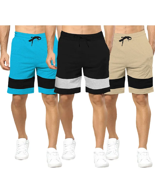 Men's high - waisted swim shorts with UPF protection for beach vacationsmens short-PACK OF 3-skyblue-black-beige