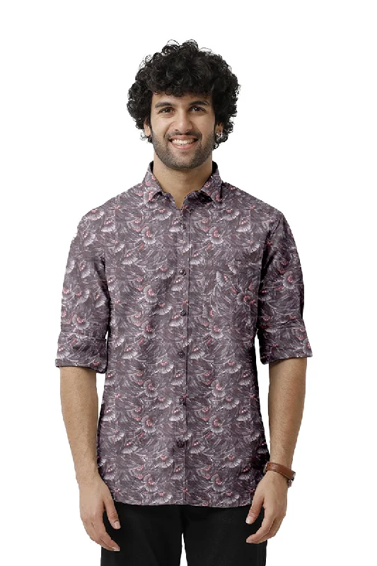 Plus Size Men's Striped Chambray Casual Shirts with a Spread Collar for a Preppy AppearanceMiami - Purple Printed Casual Shirts for Men | Ariser