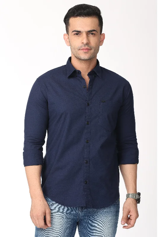 Men's Slim - Fit Printed Floral Casual Shirts in Pastel Colors for a Spring - Inspired VibeElegant Dark Blue Full Sleeve Shirt