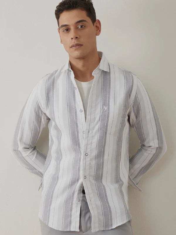 Men's Sustainable Recycled Material Casual Shirts for Eco - Conscious ConsumersLight Grey Striped Shirt