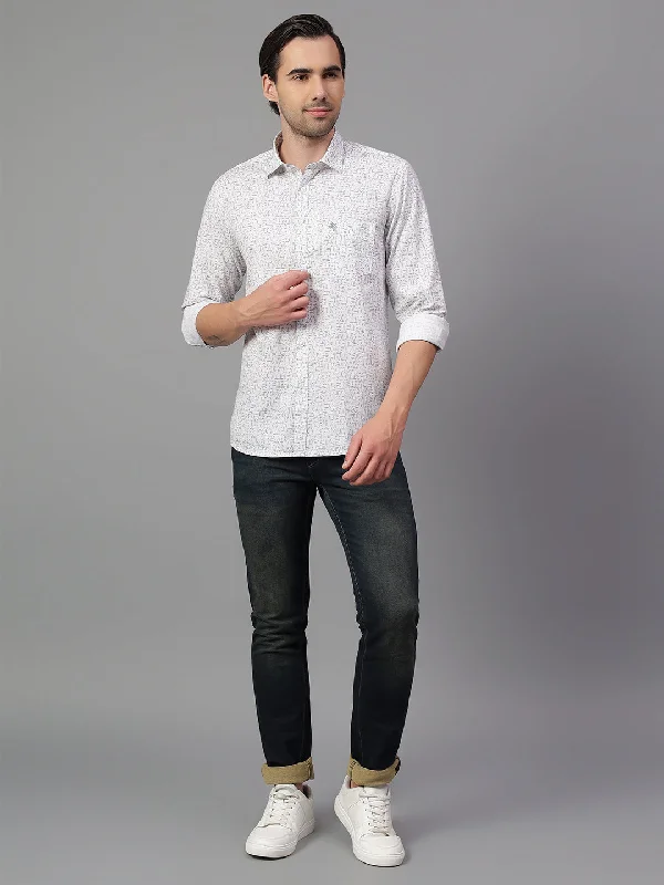 Men's Slim - Fit Printed Floral Casual Shirts in Pastel Colors for a Spring - Inspired VibeMen's White Printed Full Sleeve Casual Shirt