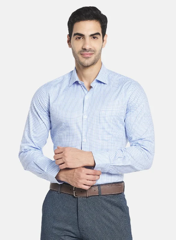 Men's Thermal - Lined Casual Shirts in Black for Added Warmth in Cold WeatherMen Blue Check Shirt