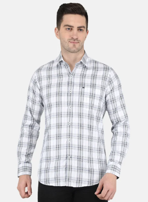 Men's Embroidered Detail Casual Shirts in Beige for a Touch of EleganceMen White Check Shirt