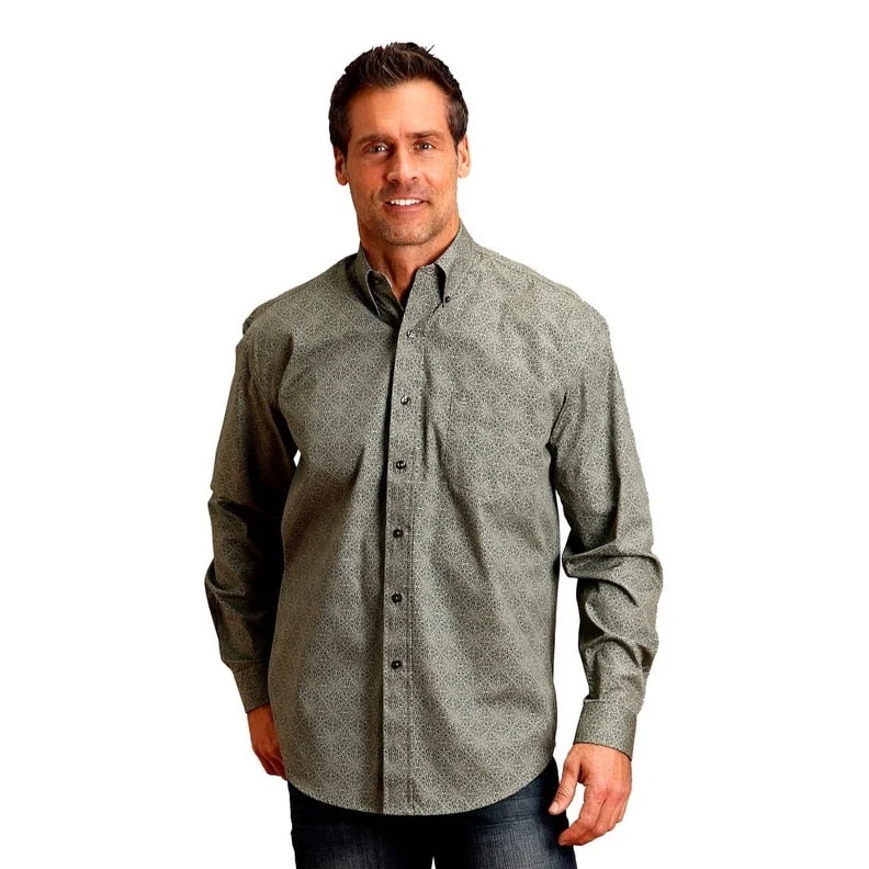 Men's Wrinkle - Resistant Polyester Blend Casual Shirts for Easy Travel and MaintenanceStetson Western Shirt Mens L/S Allover Print Green 11-001-0526-0177 GR