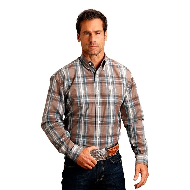 Plus Size Men's Striped Chambray Casual Shirts with a Spread Collar for a Preppy AppearanceStetson Western Shirt Mens L/S Rustic Brown 11-001-0579-1056 BR