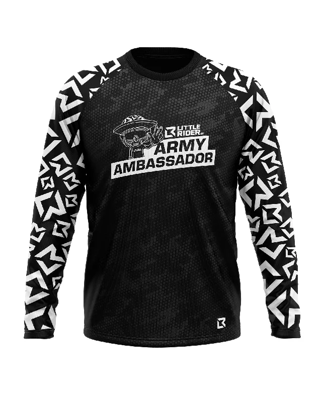 Men's Moisture - Wicking Golf Jerseys with UV Protection for Comfortable Rounds on the CourseMen's Moisture - Wicking Golf Jerseys with UV Protection for Comfortable Rounds on the CourseLittle Rider Co 'Black/White' Jersey - Army Ambassador Series