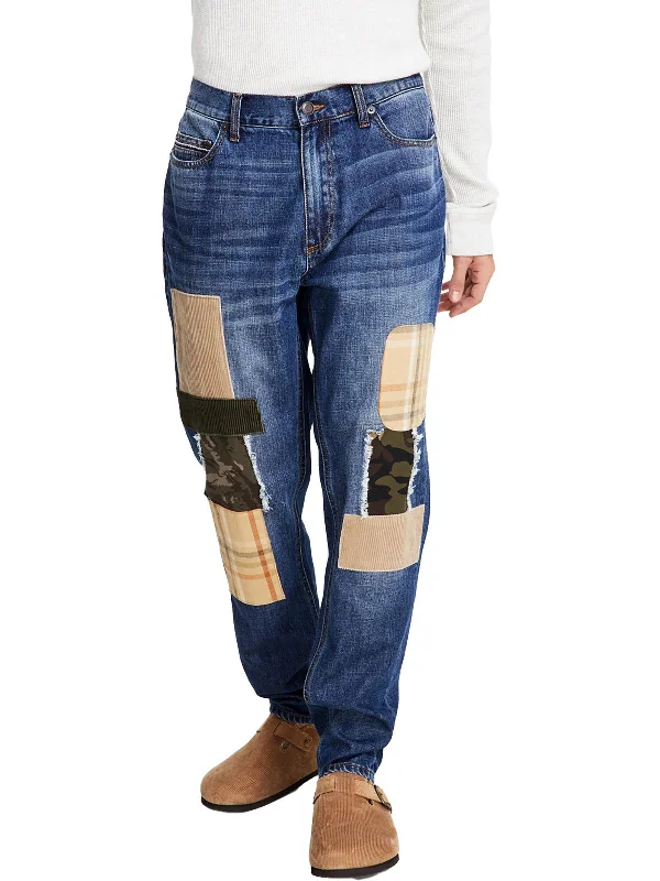 Men's Cargo Jeans with Multiple Pockets for a Practical and Outdoor - Friendly LookMen's Cargo Jeans with Multiple Pockets for a Practical and Outdoor - Friendly LookMens Loose Fit Patchwork Tapered Leg Jeans