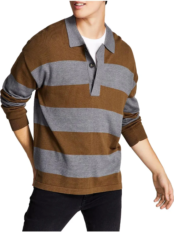 Tall Men's Button - Down Sweater in Mustard Yellow for a Pop of Color in SpringMens Knit Striped Pullover Sweater