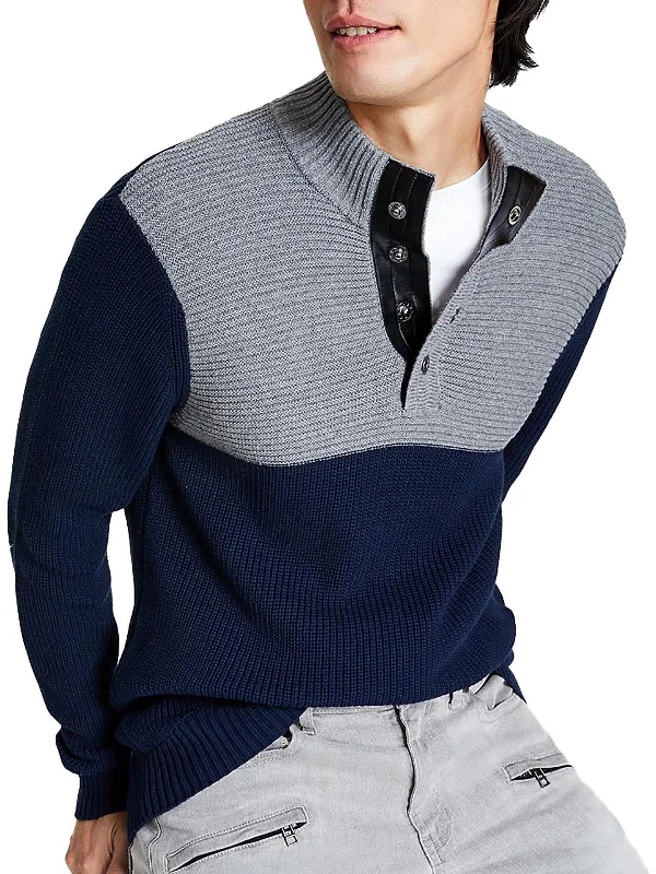 Regular Fit Men's Heathered Knit Sweater in Charcoal for a Laid - Back Weekend LookMens Mock Neck Colorblock Pullover Sweater