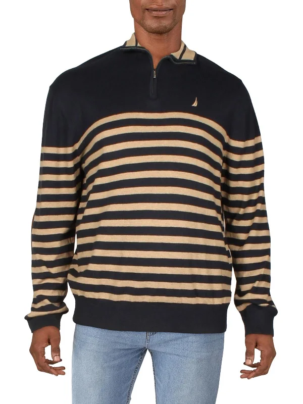 Men's Sequined Trimmed Sweater in Gold for a Glamorous New Year's PartyMens Striped 1/4 Zip Pullover Sweater