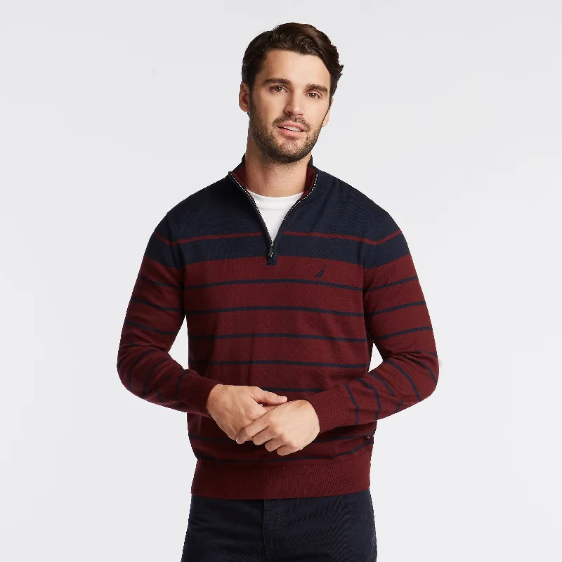 Plus Size Men's V - Neck Cashmere - Blend Sweater in Navy with Ribbed Trim for a Classic StyleNautica Mens Big & Tall Navtech Striped Quarter-Zip Sweater