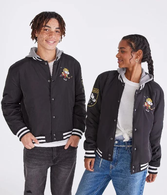 Men coats made of high - quality leather for a rugged and durable optionMen coats made of high - quality leather for a rugged and durable optionAeropostale Peanuts | Aéropostale Snoopy's Hockey Club Bomber Jacket