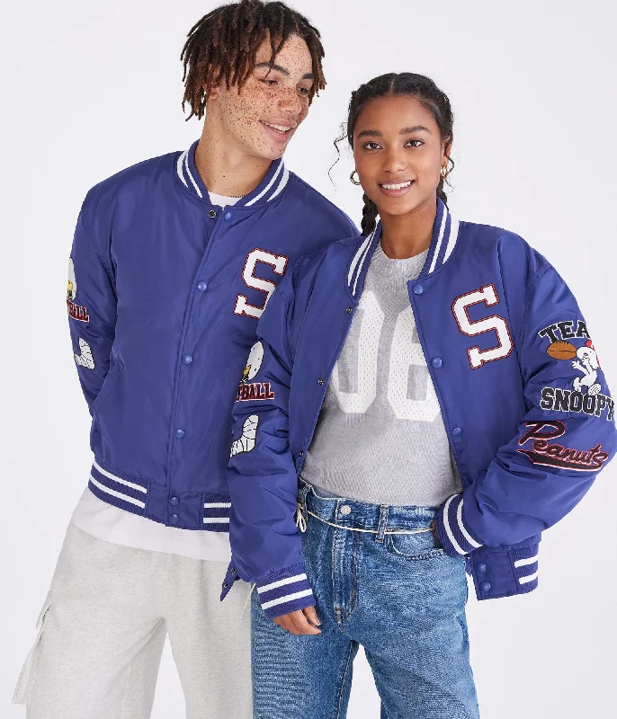 Men coats with a drawstring waist for a customizable fitMen coats with a drawstring waist for a customizable fitAeropostale Peanuts | Aéropostale Team Snoopy Football Bomber Jacket