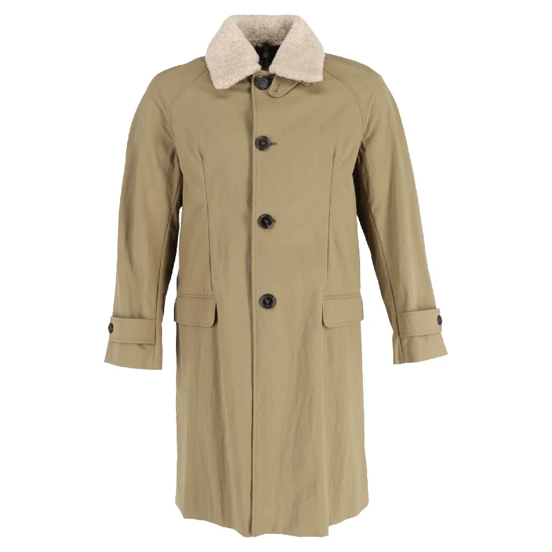 Men coats with a quick - drying feature for active lifestylesAlexander McQueen Single-Breasted Shearling Trench Coat in Brown Cotton