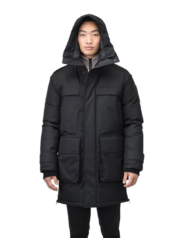 Men jackets with a zip - off sleeves to convert to a vestAlum Men's Long Parka