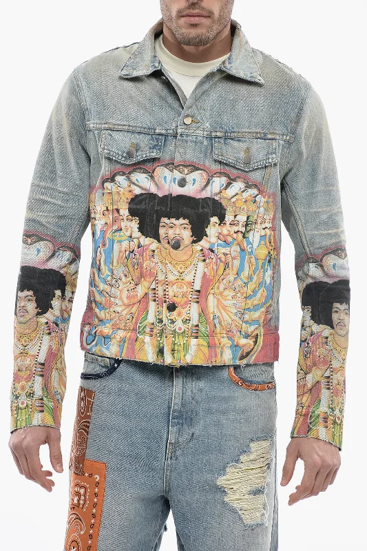 Camouflage men coats for outdoor enthusiasts and huntersCamouflage men coats for outdoor enthusiasts and huntersAmiri Vintage Effect Denim Jimi Hendrix Jacket with Maxi-Print