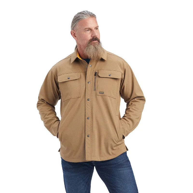 Hooded men jackets with a detachable faux - fur trim for added warmthHooded men jackets with a detachable faux - fur trim for added warmthAriat - Men's Rebar DuraStretch Utility Softshell Shirt Jacket