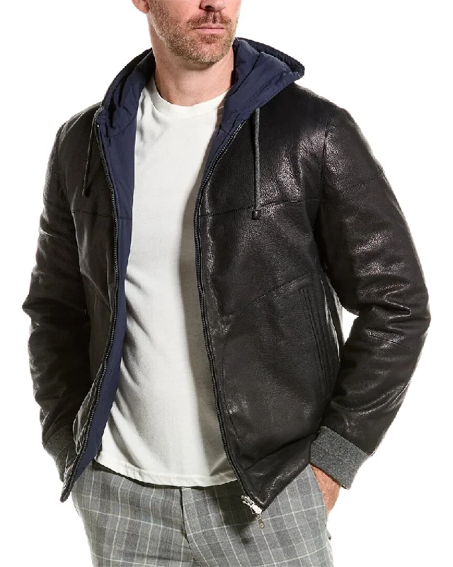 Men coats with multiple inner pockets for convenient storage of essentialsMen coats with multiple inner pockets for convenient storage of essentialsBrunello Cucinelli Reversible Leather Jacket