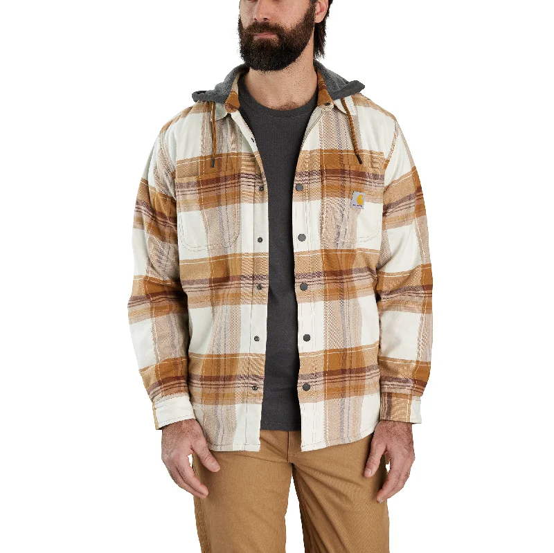 Plus - size men jackets with adjustable drawstrings for a comfortable fitCarhartt Rugged Flex Relaxed Fit Flannel Lined Hooded Shirt