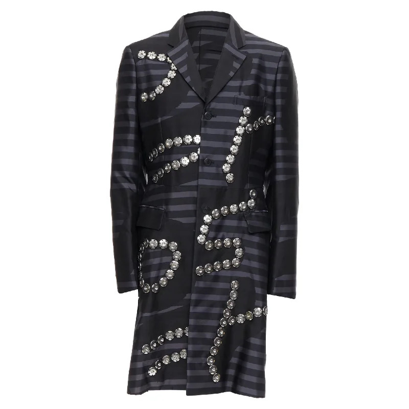 Men coats with a contrasting trim for a fashion - forward aestheticComme Des Garcons Homme Plus Button Embellished Coat