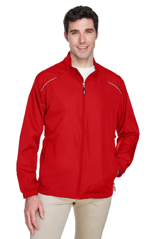 Men jackets with a built - in hood that can be stowed away when not in useMen jackets with a built - in hood that can be stowed away when not in useCore 365 Mens Motivate Water Resistant Full Zip Jacket - Classic Red