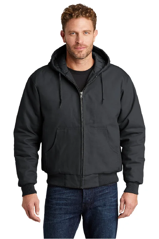 Men jackets with a media - friendly pocket for easy access to gadgetsMen jackets with a media - friendly pocket for easy access to gadgetsCornerStone Mens Duck Cloth Full Zip Hooded Jacket - Charcoal Grey