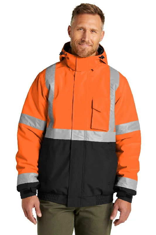 Plus - size men jackets with adjustable drawstrings for a comfortable fitPlus - size men jackets with adjustable drawstrings for a comfortable fitCornerStone Mens Enhanced Visibility Waterproof Full Zip Hooded Jacket - Safety Orange