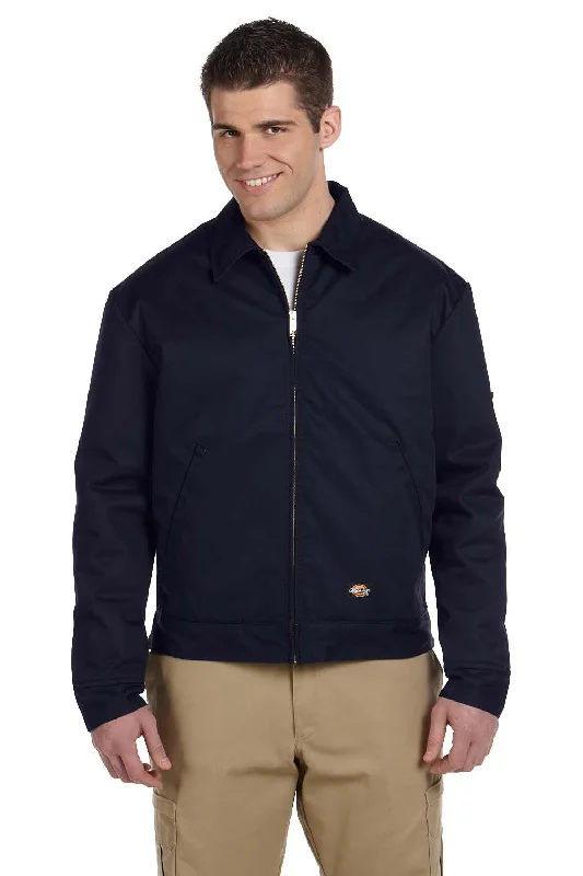 Waterproof men jackets with taped seams for heavy rain protectionWaterproof men jackets with taped seams for heavy rain protectionDickies Mens Eisenhower Stain Resistant Full Zip Jacket - Dark Navy Blue