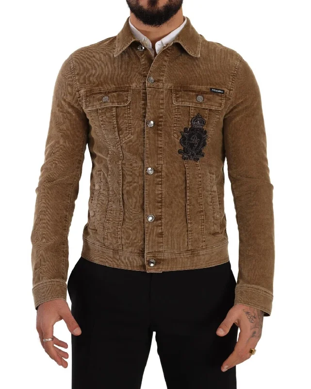 Men coats with a contrasting trim for a fashion - forward aestheticMen coats with a contrasting trim for a fashion - forward aestheticDolce & Gabbana Elegant Corduroy Logo Men's Jacket