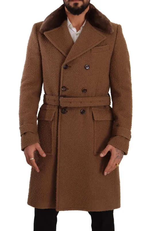 Lightweight men coats made of breathable fabric for spring and autumnDolce & Gabbana Elegant Double Breasted Wool Men's Overcoat