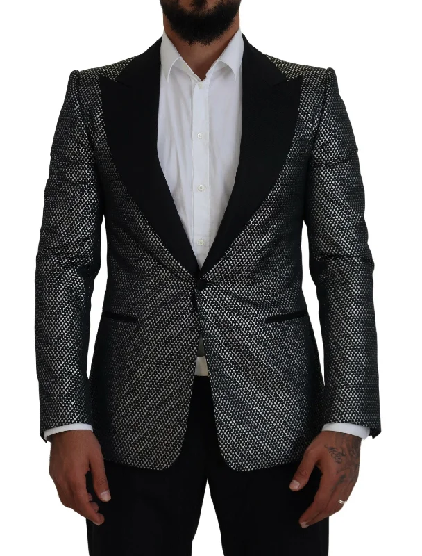 Men coats with a soft fleece interior for extra warmth and comfortDolce & Gabbana Elegant Jacquard Single Breasted Men's Blazer