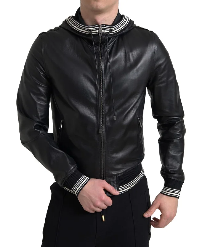 Men coats made from recycled materials for an eco - friendly choiceMen coats made from recycled materials for an eco - friendly choiceDolce & Gabbana Elegant  Leather Bomber Men's Jacket