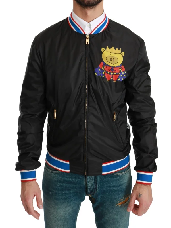 Men coats with a detachable faux - fur collar for a trendy and warm touchMen coats with a detachable faux - fur collar for a trendy and warm touchDolce & Gabbana Elegant multi Motive Bomber Men's Jacket