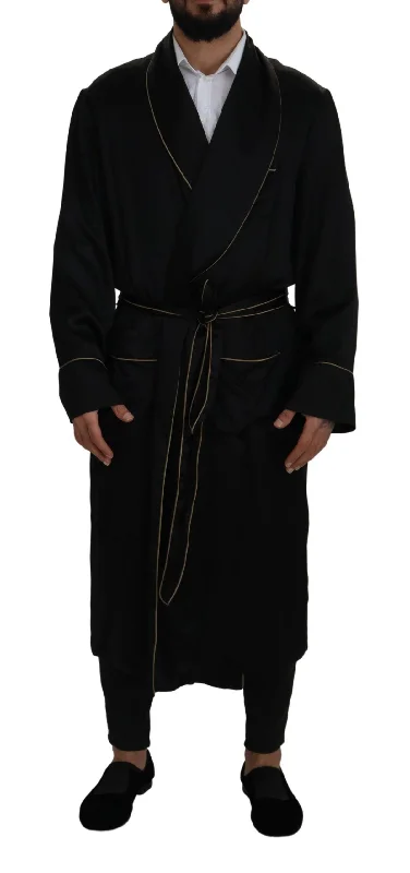 Long - line men coats reaching below the knee for maximum coverageDolce & Gabbana Elegant  Silk Long Robe Men's Coat