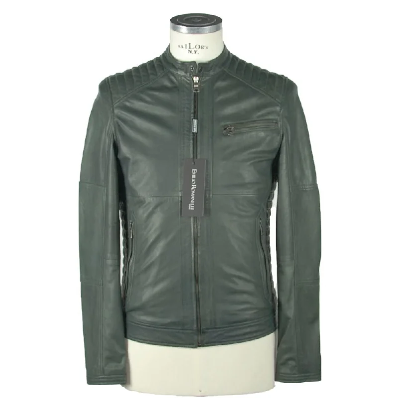 Men coats with a contrasting trim for a fashion - forward aestheticMen coats with a contrasting trim for a fashion - forward aestheticEmilio Romanelli Emerald Elegance Leather Men's Jacket