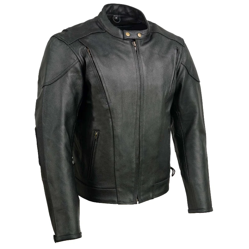 Men jackets with a built - in hood that can be stowed away when not in useMen jackets with a built - in hood that can be stowed away when not in useEvent Leather Men's Black Side Lace Scooter Jacket with Vents Motorcycle Riding Jacket EL5410