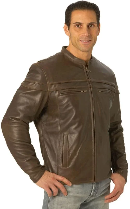 Men jackets with a built - in hood that can be stowed away when not in useMen jackets with a built - in hood that can be stowed away when not in useFirst Manufacturing FIM262NTCZ Men’s Brown ‘The Maverick’ Motorcycle Leather Jacket