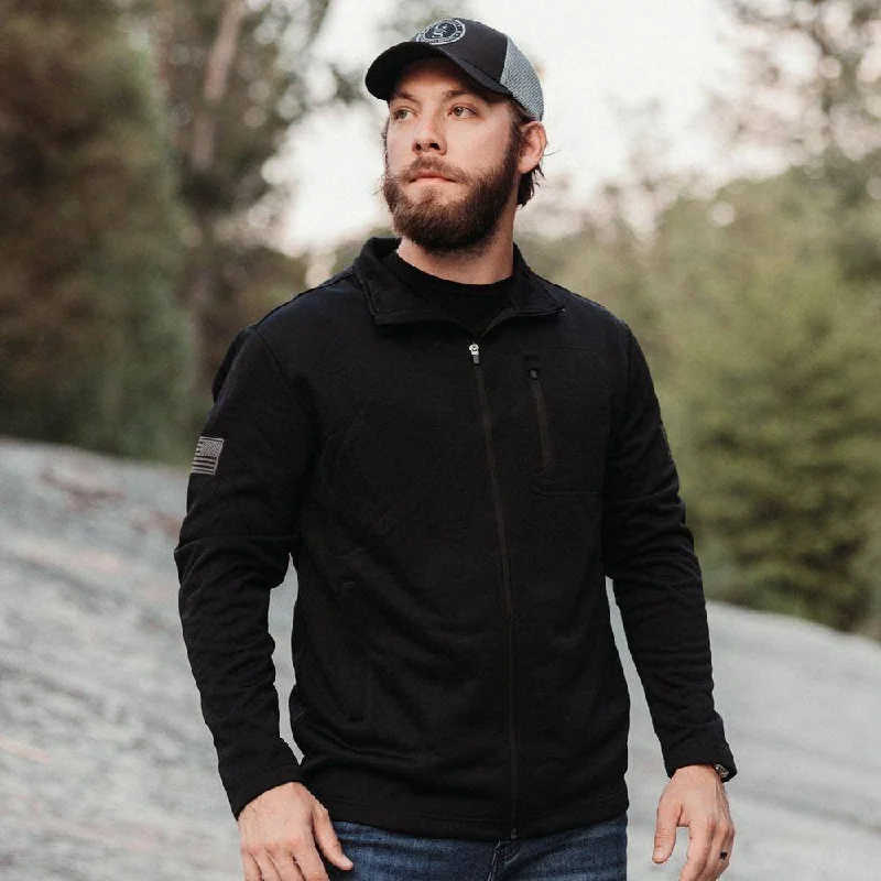 Lightweight men jackets made from recycled nylon for eco - friendly travelLightweight men jackets made from recycled nylon for eco - friendly travelMen's Waffle Top Full-Zip Jacket - Black