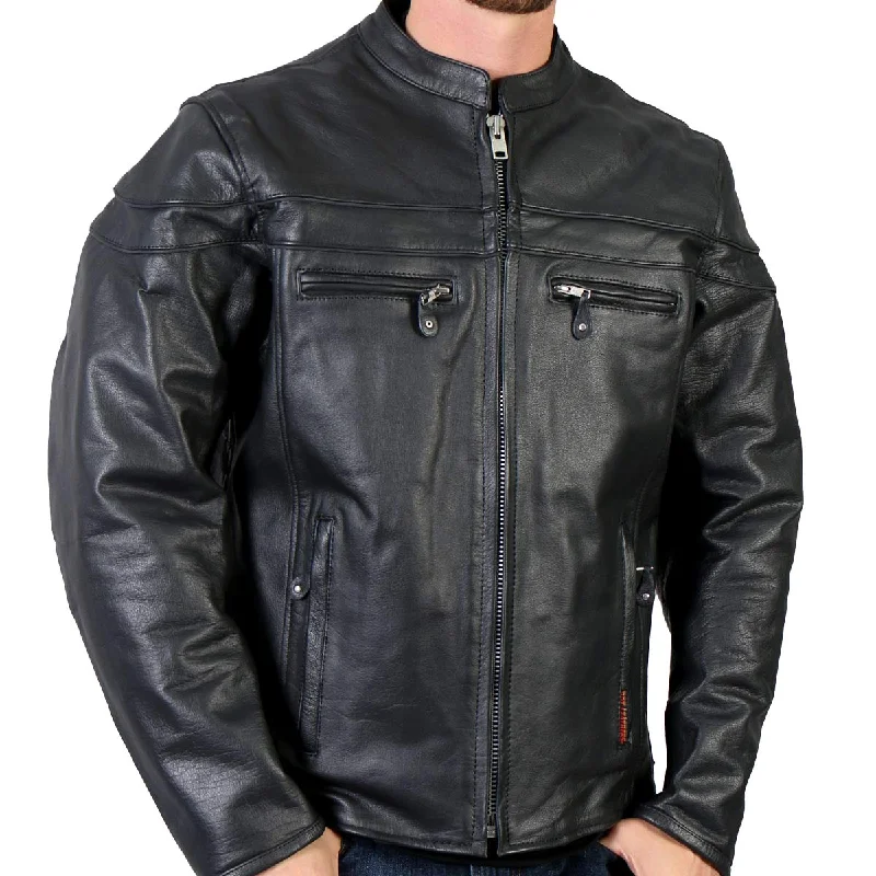 Embroidered men jackets with intricate floral designs for a unique aestheticEmbroidered men jackets with intricate floral designs for a unique aestheticHot Leathers JKM1011 Men's Black Leather Vented Motorcycle Racer Jacket with Double Piping