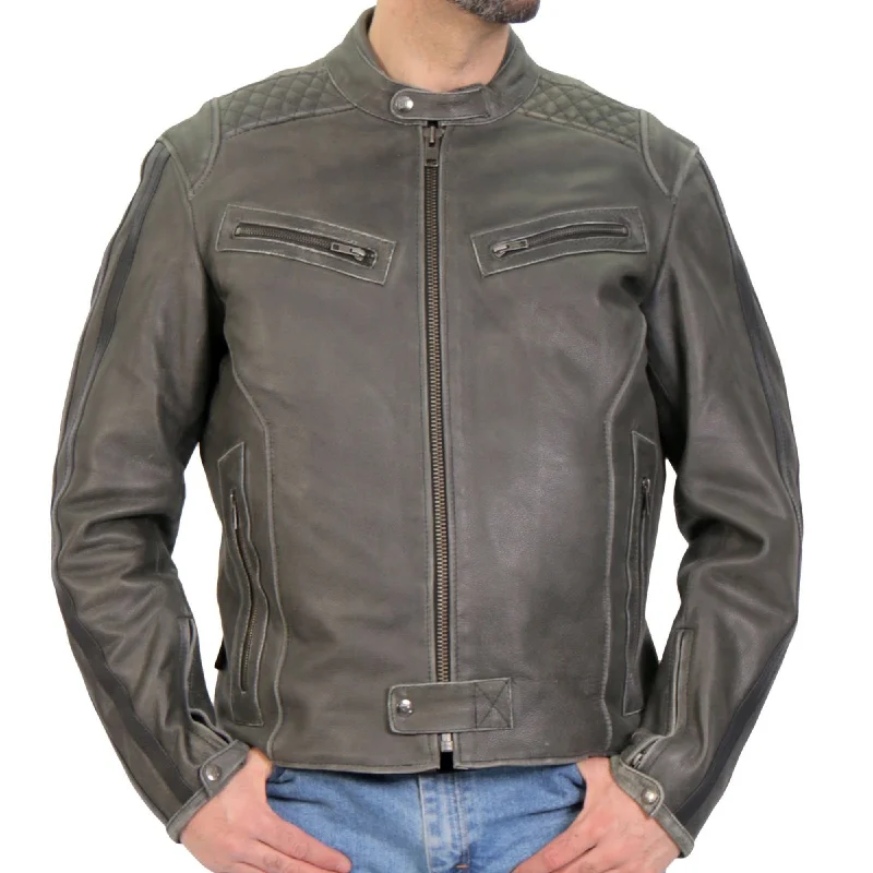 Lightweight men jackets made from recycled nylon for eco - friendly travelLightweight men jackets made from recycled nylon for eco - friendly travelHot Leathers JKM1033 Men’s Distress Grey ‘Café Racer' Leather Jacket with Concealed Carry Pockets