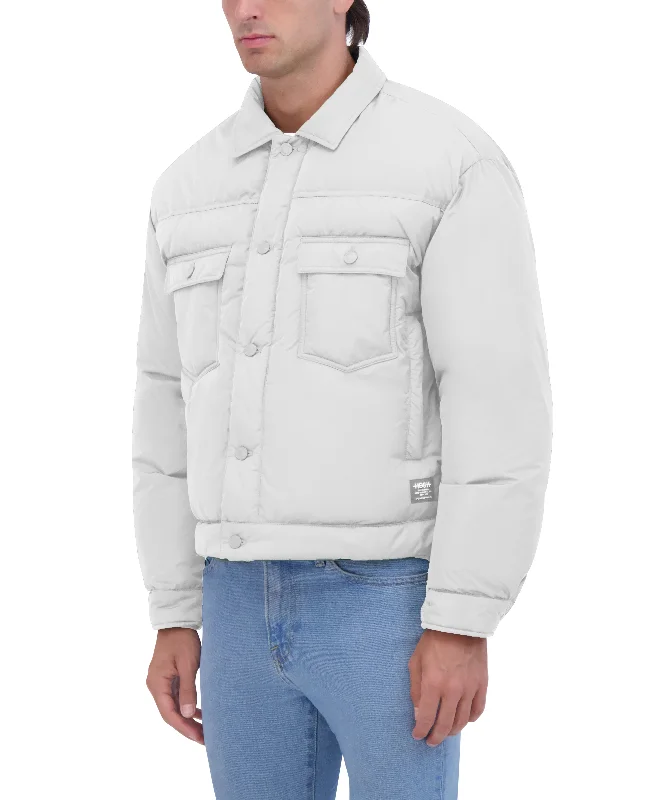 Men coats with a detachable faux - fur collar for a trendy and warm touchMen coats with a detachable faux - fur collar for a trendy and warm touchHudson Jeans Men's Nylon Puffer Trucker Jacket