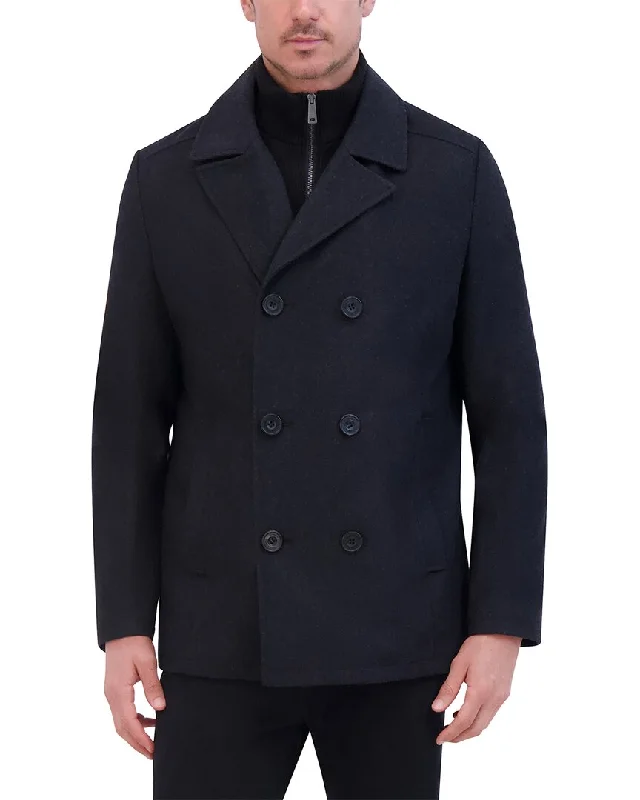 Men coats with a zip - out lining for easy cleaning and versatilityKenneth Cole Classic Wool-Blend Peacoat