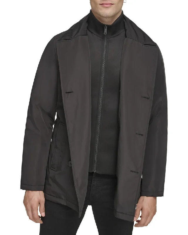 Men coats with multiple inner pockets for convenient storage of essentialsKenneth Cole Rain Peacoat