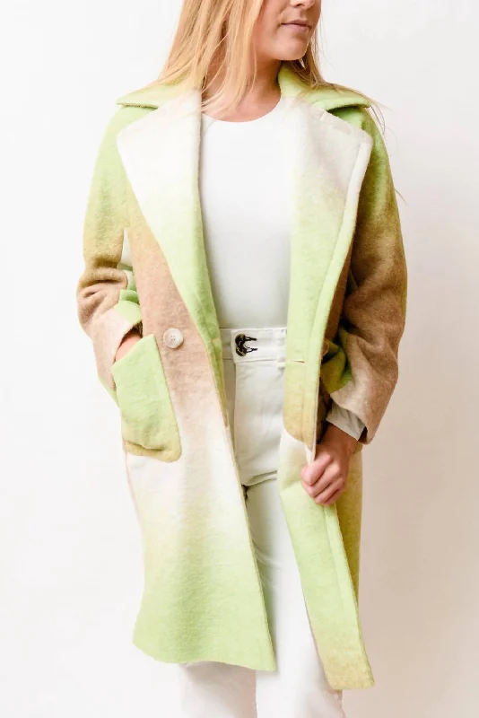 Men coats with a detachable faux - fur collar for a trendy and warm touchLacey Coat In Green Ombre