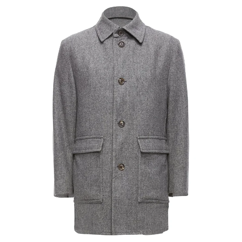 Men coats with a drawstring waist for a customizable fitLanvin JL Wool Blend Herringbone Dual Pocketed Overcoat