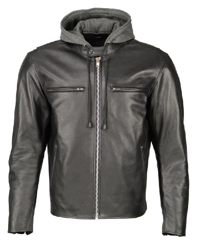 Lightweight men jackets made from recycled nylon for eco - friendly travelLightweight men jackets made from recycled nylon for eco - friendly travelM Boss Motorcycle Apparel BOS11502 Men's Black Armored Leather Scooter Jacket with Removable Hood